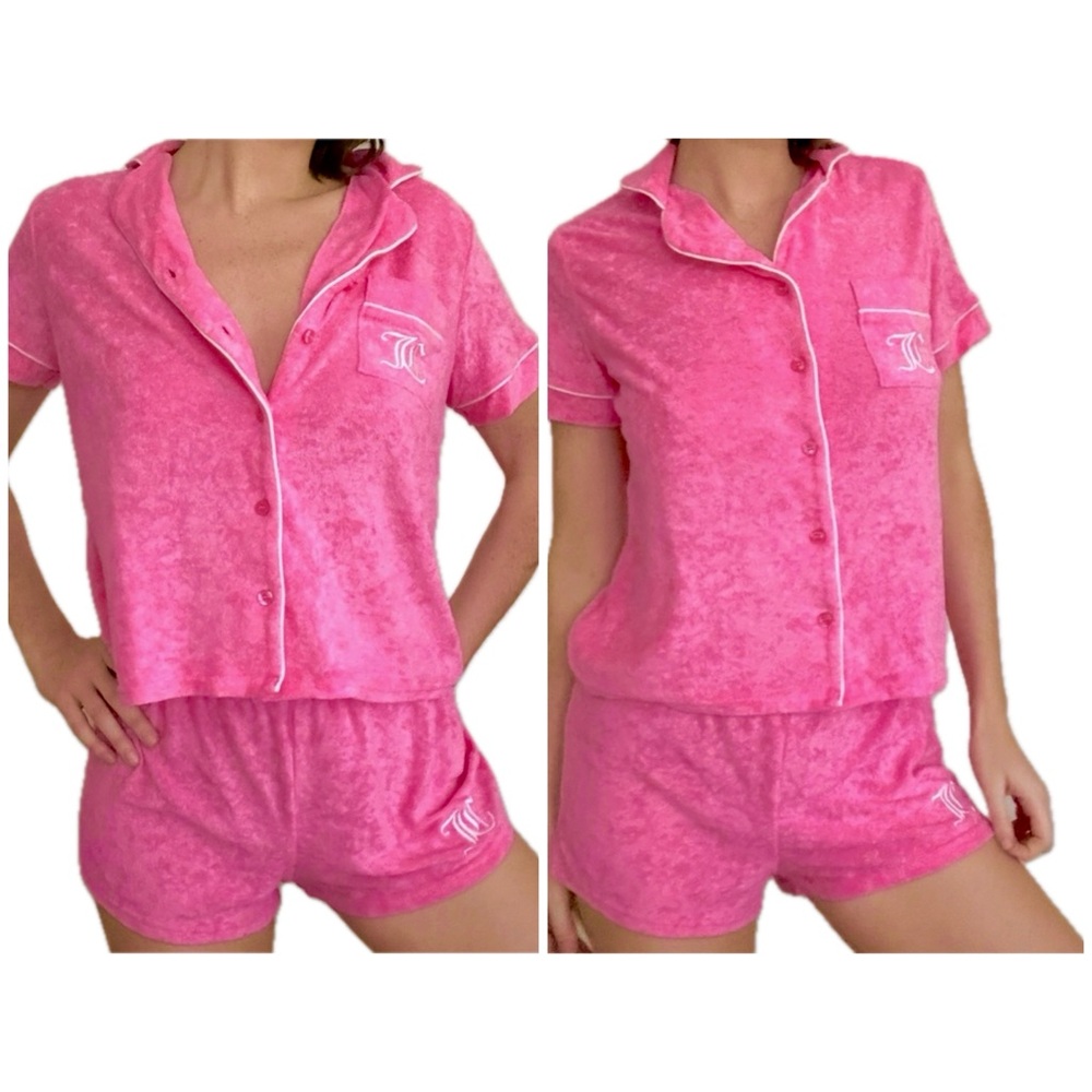 Juicy Couture Electra Hot Pink Terry Pajamas Set M NWOT